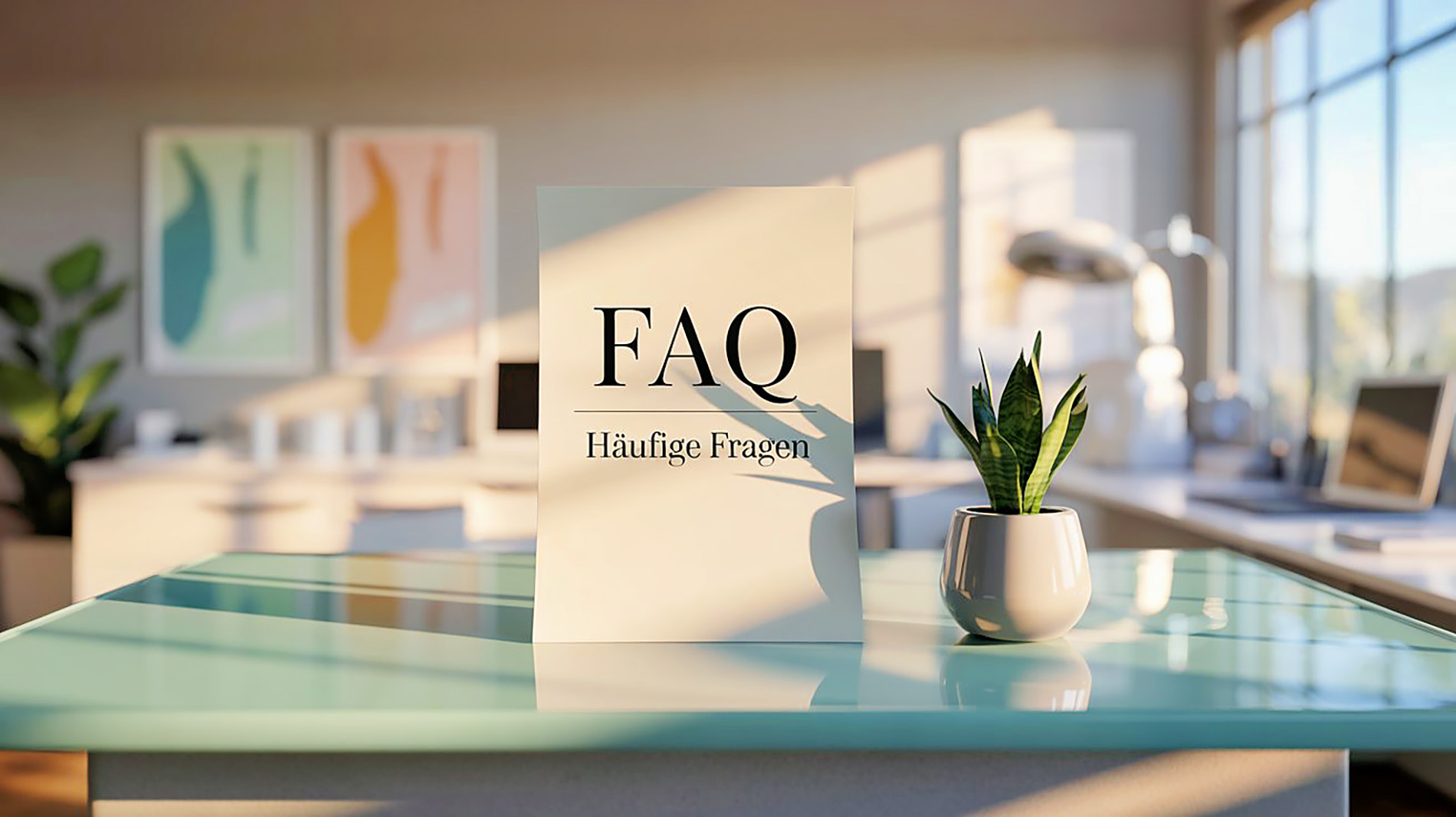 Aufsteller mit der Aufschrift FAQ in einer Arztpraxis