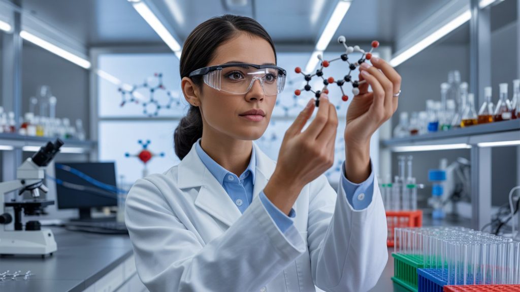 Wissenschaftlerin untersucht Hormonproben im pharmazeutischen Labor